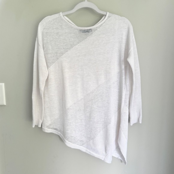 Alice + Olivia Sweaters - Alice + Olivia Quiana White Asymmetric 100% Linen Knit Pullover Sweater Size XS